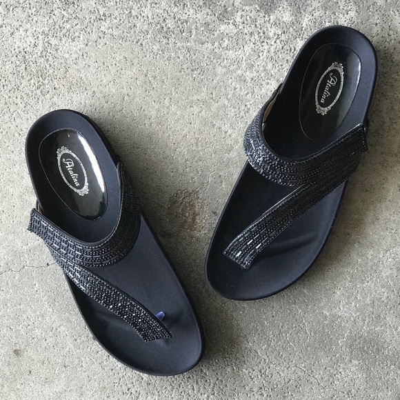 Italina Comfort Black Bling Flatform Slide Sandals - Picture 2 of 8